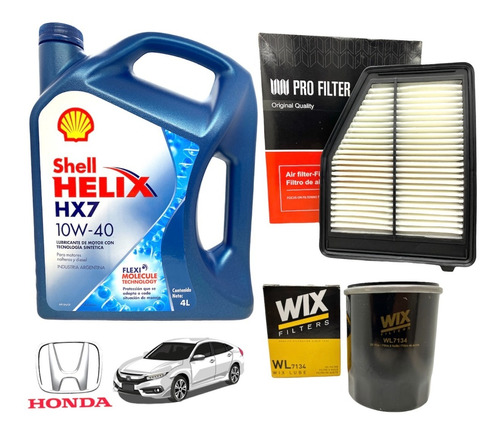Kit Service Aceite Shell 10w40 + Filtros Honda Civic 1.8 16v