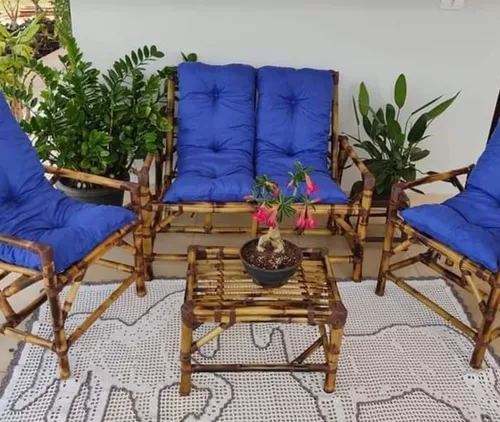 Jogo de Cadeira Sofá Mesa de Bambu Para Area Varanda Tucano - Confort Decor