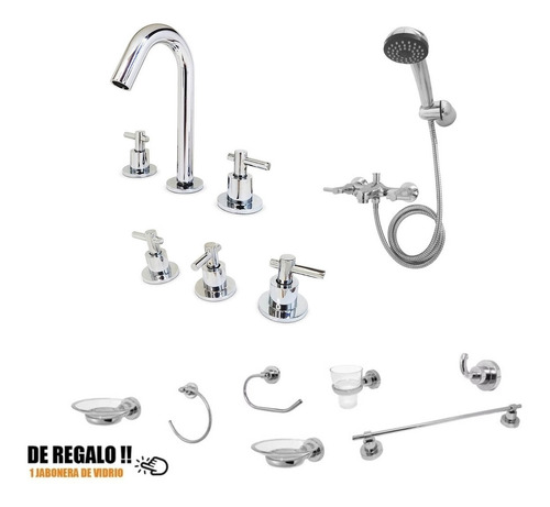 Combo Griferia Baño Lavatorio Ducha Bide Accesorios Aqualaf