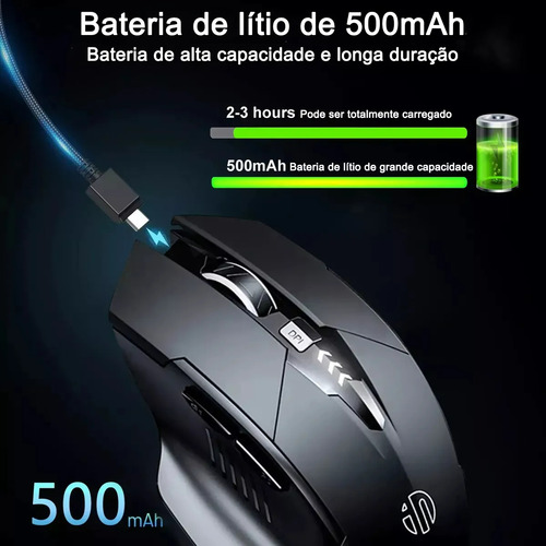 Mouse Sem Fio Bluetooth Recarregável Gamer Ergonômico 2.4g