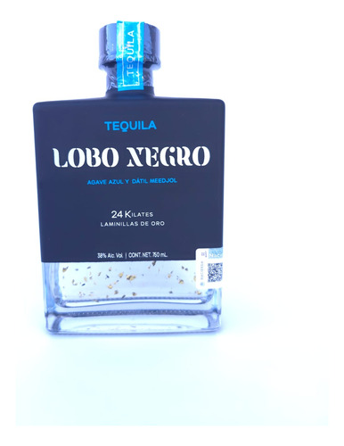 Tequila Lobo Negro 750 Ml, 24 Kilates, Laminillas De Oro.