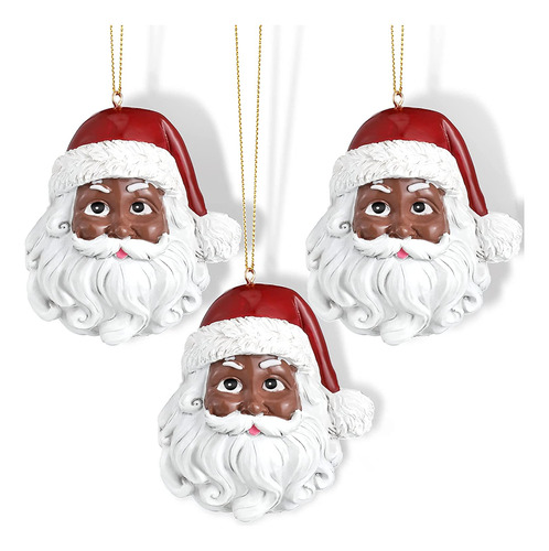 Juego De 3 Adornos De Cabeza De Papá Noel Afroamerican...