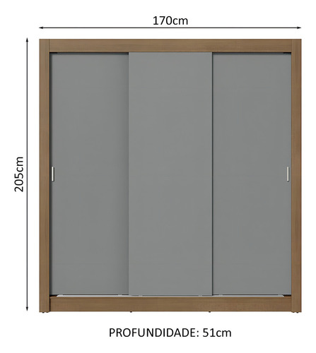 Guarda-roupa Casal 3 Portas De Correr Nobre Madesa Cor Rustic/Cinza