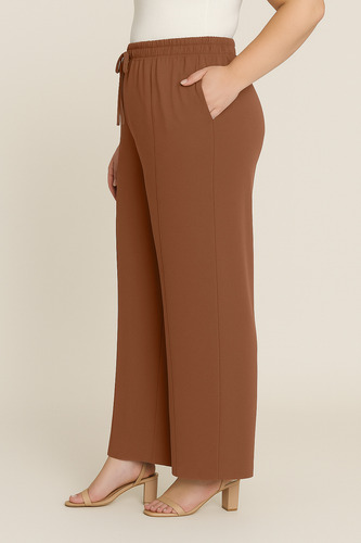 Calça Pantalona Plus Size Feminina Cintura Alta Com Elástico