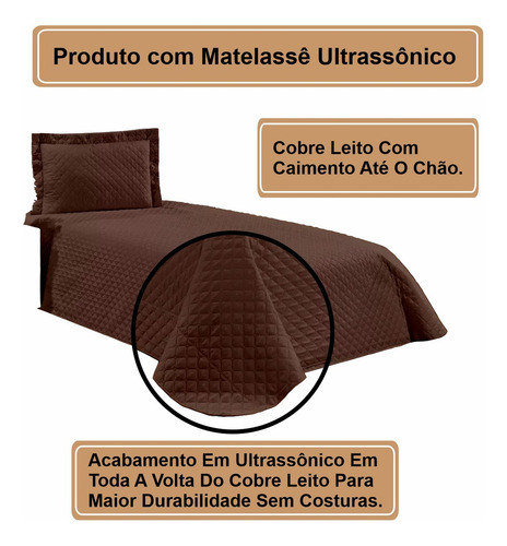 Kit Colcha Cobre Leito Cama Solteiro Matelado 2 Peças Cor Marrom Lisa