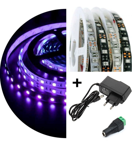 Imagem 1 de 9 de Fita Led Uv Ultravioleta Luz Negra Serigrafia Aquário - 1m