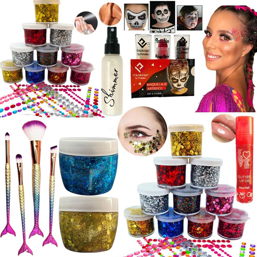 Party Box Bar Glitter Gel Escamas Strass Premium Brillo