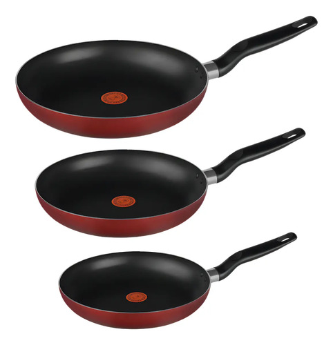 Juego de Sartenes T-Fal Easy Cook de Aluminio Antiadherente, Rojo, con Termo-Señal y Base de Difusión