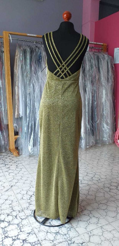 Vestido Dorado, Escote V, Espalda Con Tirantes Cruzados. T 8