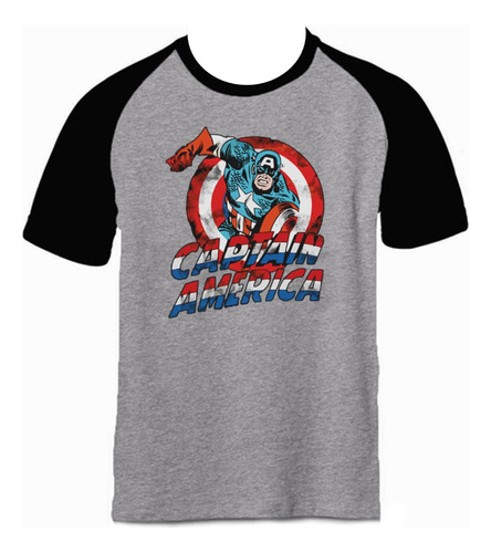 Camiseta Capitan America C Ranglan Gris Hombre Manga Corta