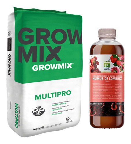 Sustrato Growmix Multipro 80lts Con Humus De Lombriz 500ml