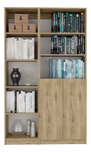 Combo Bibliotecas Home Eco Macadamia Y Blanco Con Puerta