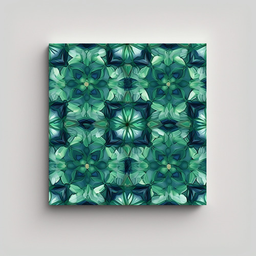 80x80cm Cuadro Azul Verde Kaleidoscopio Bastidor Madera