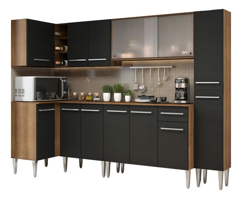 Cozinha Completa D Canto Emilly Space Madesa C Paneleiro Cor Rustic/Preto