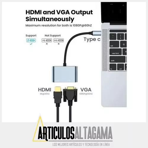 Adaptador De Video 2 En 1 De Usb 3.1 Tipo C A Hdmi 4k Vga