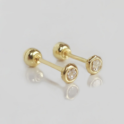 Amor Eterno - Broqueles Bisel Mini Bebé 2mm / Aretes Oro 10k
