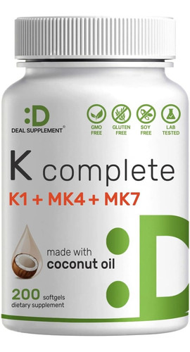 Complejo Vitamina K Mk7 Mk4 Ultra Pureza +aceite Coco X200u