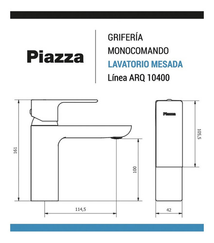 Corta Square Recta Cuadrada Monocomando Piazza Arq Canilla