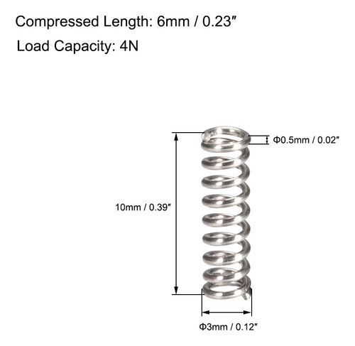 ** Mola De Compressão De Aço Inoxidável 304 3 X 0,5 X 10