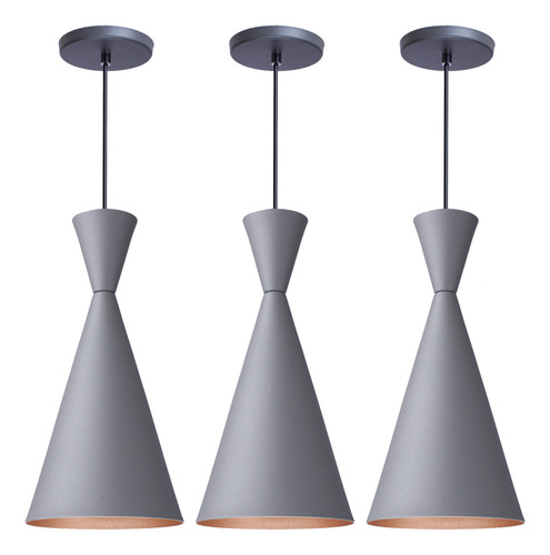 Kit 3 Pendente Lustre Luminária Londres Cinza