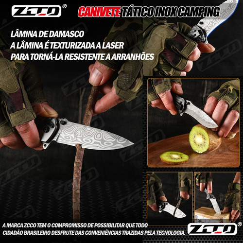 Faca Com Bainha Canivete Textura De Damasco Inox Tático Zcco