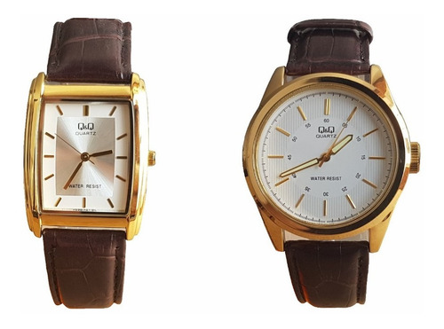Imagen 1 de 1 de 2 Relojes Q&q Rectangular Mujer Redondo Hombre