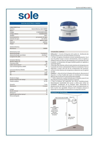 Ducha Eléctrica Sole Basic