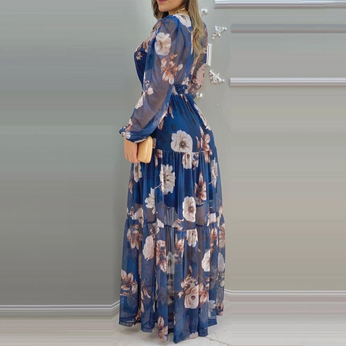 Vestido Mujer Net Yarn Draw Back Chifón Estampado 2523