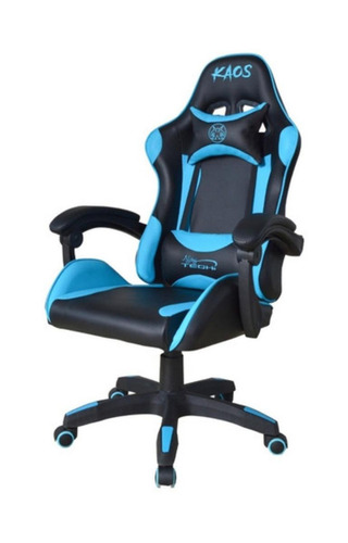 Imagen 3 de 5 de Silla de escritorio Njoytech Kaos gamer ergonómica negra y celeste con tapizado de cuero sintético