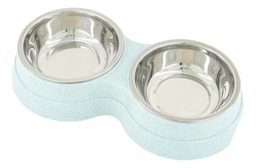Plato Comedero Doble Para Perro Con Tazones De Acero Inoxidable Mr Wuff Color Azul
