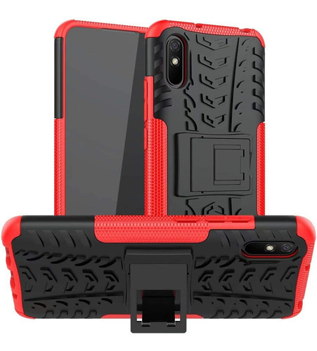 Capa Capinha Hybrid Xiaomi Redmi 9a Case Anti Impacto Shock Cor Preto com Vermelho