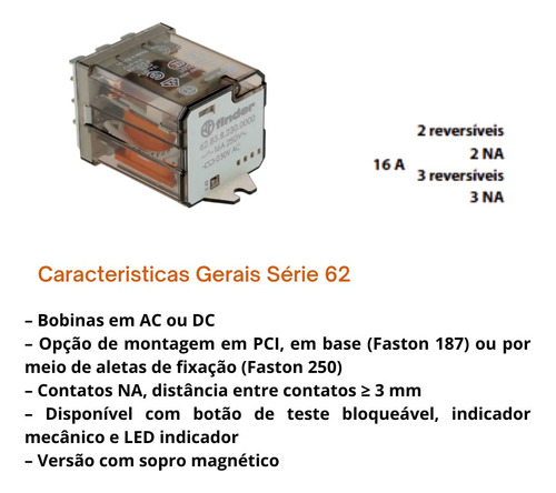 Rele De Potência 3 Reversíveis Faston 250 230 Vac Com Aba