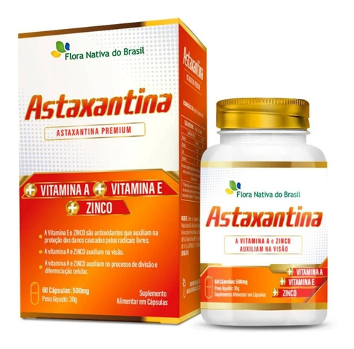 Astaxantina + Vitamina A + Vitamina E + Zinco 60caps Sabor Neutro