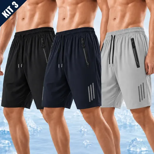 MLB 6774216912 Kit 3 Bermuda Masculina Short Tactel Secagem Rapida Academia JM