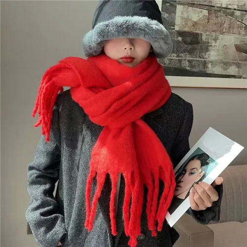 Bufanda De Cachemir De Invierno, Cálida Y Larga, Con Borlas,
