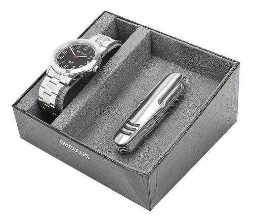 Relógio De Pulso Masculino Seculus Prata Com Canivete 23813