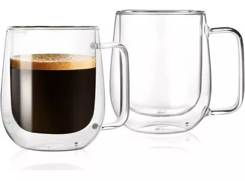  Comfome Tazas de café de vidrio de doble pared de 12 onzas,  juego de 4, taza de café de vidrio transparente con doble aislamiento para  bebidas calientes. : Hogar y Cocina