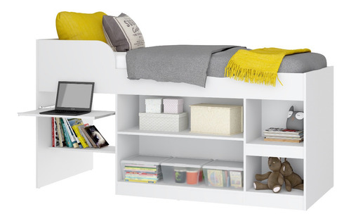 Imagen 2 de 4 de Cama Sencilla Multifuncional Cj Blanco Brillo En Madera