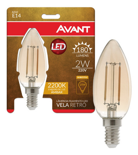 Lampada Vela Retro Vintage E14 2w Avant Ambar 2200k Cor Da Luz Ambar 220v