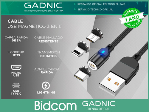 Cable Carga Rápida Gadnic 3 En 1 Usb Type C Lightning X4