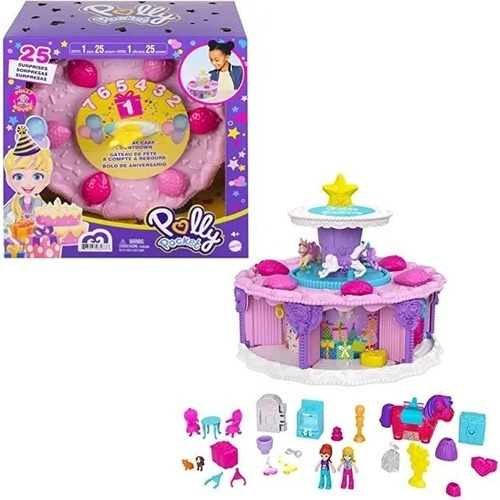 Muñeca de cumpleaños y tarta de juego de Polly - Mattel
