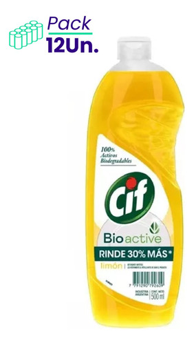 Pack 12un.detergente Cif Active Gel Concentrado Limón 500ml