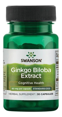 Swanson Ginkgo Biloba Extracto 60 Mg Cognición 30 Caps Sabor Sin Sabor