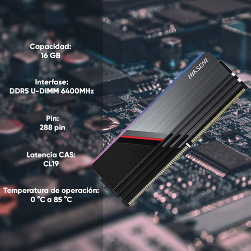 Hiksemi by Hikvision Módulo De Memoria Ram 16 Gb Ddr5 A 6400 Mhz Con Iluminación Rgb Para Equipo De Rack O Escritorio Udimm