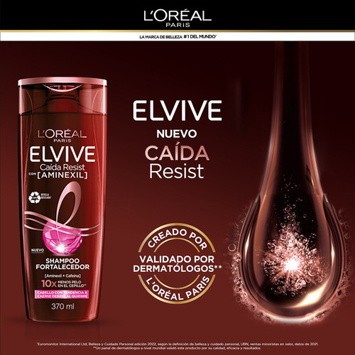 Shampoo Fortalecedor Elvive Caida Resist Con Aminexil 370 Ml