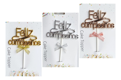 Feliz Cumpleaños Metalizado Cake Topper Adorno Torta X10unid