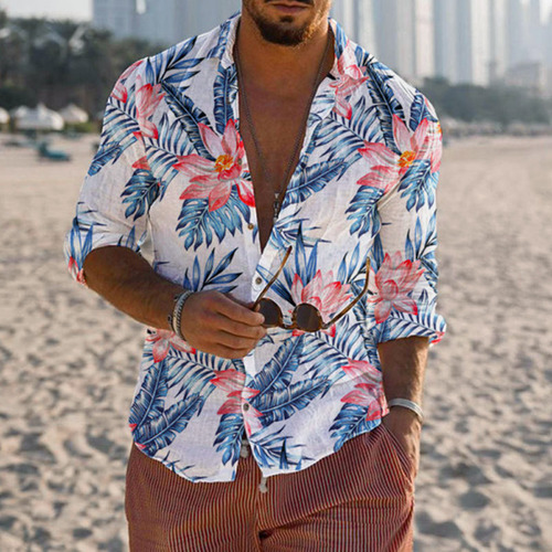 Camisa Casual Para Hombre Con Estampado De Hojas Otoñales