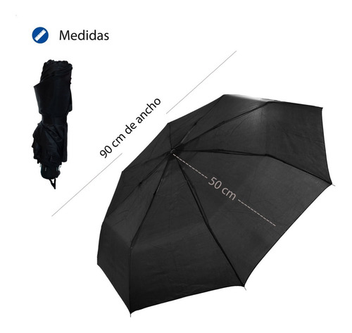 Imagen 3 de 8 de Paraguas Corto Negro Lluvia Viento 90 Cm Mini Extensible