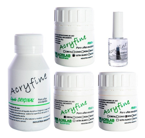 Acryfine Set X3 Polímeros 30gr + Monómero 100ml + Primer 