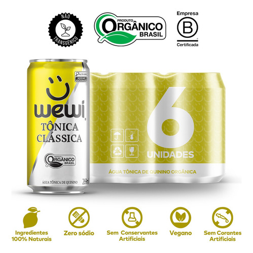 Água Tônica Clássica Orgânica Wewi Pack Com 6 Latas 269ml